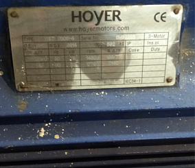 Электродвигатель Hoyer Motors Y2E2-280S-4 В35 s/n SH 85788-253 (75 кВт, 1475 об/мин, 126/72,9 А, 400/690 В) - фотография 2?>
