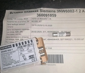 Вставка плавкая Siemens 3NW6002-1 2 А - фотография 2